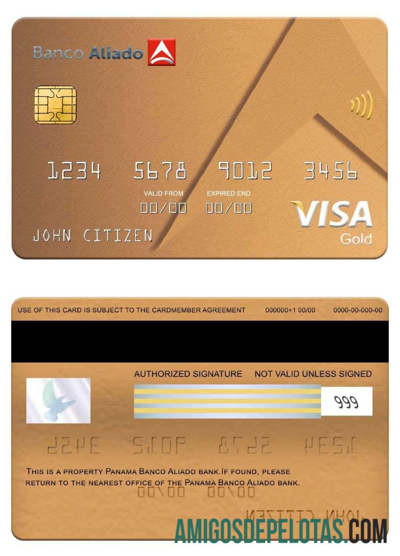 Panama Banco Aliado Bank Visa Gold Card template